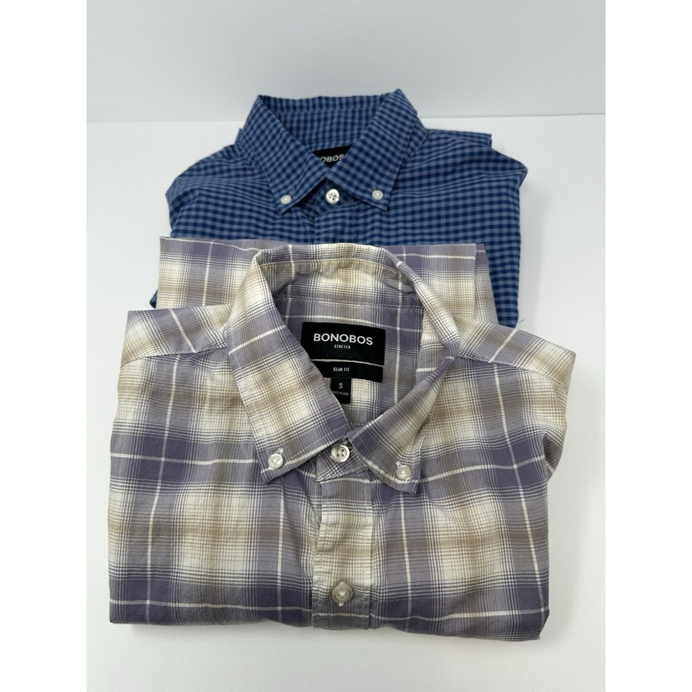 Lot of 2 Bonobos Shirts Mens Small Slim Fit Blue and Multicolor L/S Button Up